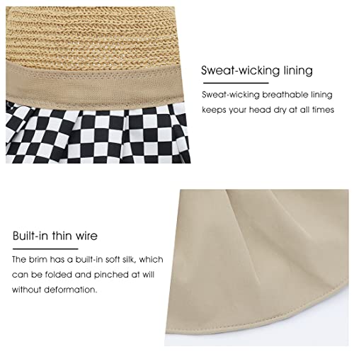 PALAY Sun Hat for Women Wide Anti-UV Brim Caps for Women Sun Visor Cap Print Wide Brim Hat Foldable Sun Protection Cap for Girls Summer, Fishing, Travel, Hiking, Camping Khaki