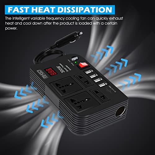STHIRA® 300W Car Inverter Car Charging Adapter with Switch Car Cigarette Lighter Charging Adapter with 4 USB Port, Outlet & Fuse DC 12V to 220V Car Inverter with LED Voltage Display