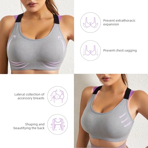 PALAY Sports Bra Women Fashion Sports Bra for High-impact Activities One Piece Breast Pads Stretchy Shoulder Strap Racerback Sports Bra for Running, Cycling, Aerobics, Boxing, M