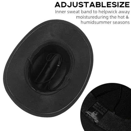 Proberos® Western Cowboy Hat for Men Classic Roll Up Fedora with Buckle Belt Black 3PCS