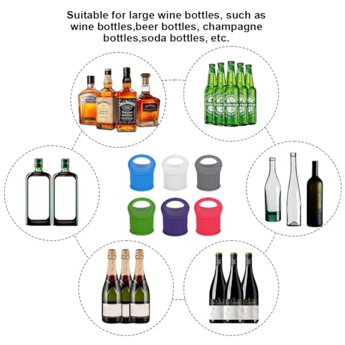 HASTHIP 6PCS Reuseable Silicone Wine Stoppers, Pull Ring Design Cork Wine Bottle Stoppers Seal Leakproof Bottle Cap Green and Environmental Protection Wine Stopper to Keep Wine Fresh