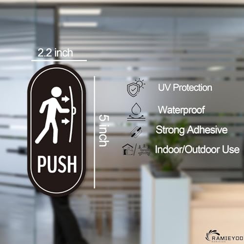 OFIFO® Designer Push Pull Signs, Vertical Decal Self-Adhesive, Black/White Vinyl Sticker for Glass and Other Side Doors in Business, Stores, Cafes, Shops-Black