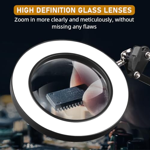 HASTHIP® Desk LED Magnifier with Flexible Arm USB 3-Color Modes 10X with Controller Mounted Clip Lamp Magnifying Glass for Repairing Reading DIY Crafting 3 PCS