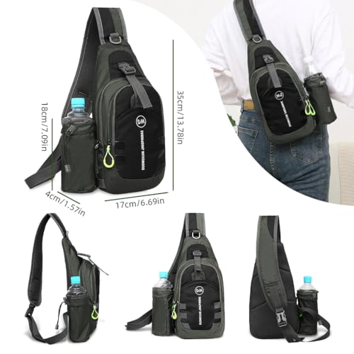 GUSTAVE Outdoor Sling Bag for Men Lightweight Cross Body Bag mens with Detachable Water Bottle Pouch Multi Zipper Pouches Fashion Waterproof Nylon Chest Bag Riding Bag Daily Pack