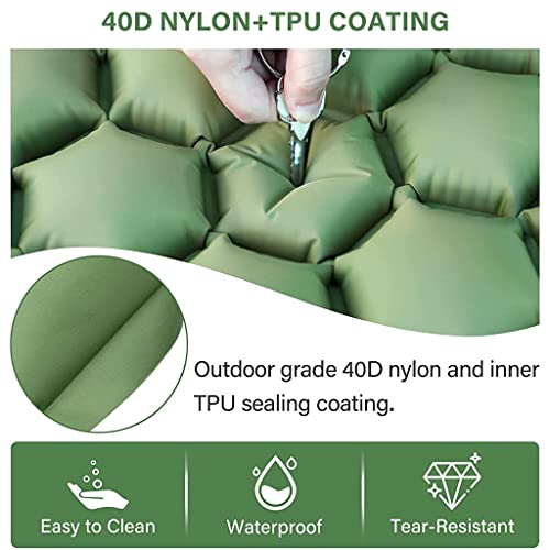 Optifit® Air Mattress with Pillow and Built-in Foot Pump Portable Folding Inflatable Sleeping Bed for Backpacking Hiking Traveling Tent Car Camping Accessories Single Nylon Green 2PCS