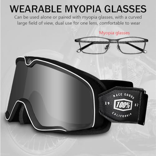 Proberos® Motorcycle Goggles Fashion Grey Helmet 400 UV Sun Protection Windproof Anti Fog Adjustable Headband for Riding Racing Men Women Youth 2PCS