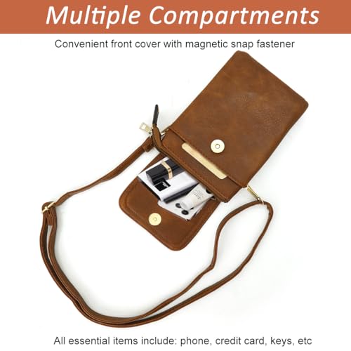 PALAY® Crossbody Phone Bag Fashion Women Mini Purse Vintage Brown PU Leather Casual Card Evening Sling Multi Pocket for Daily Travel 2 PCS