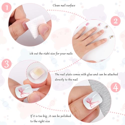 MAYCREATE 24pcs Kids Press on Nails Children Girls Press on Short Artificial Fake Nails Stick on Cute Pre Glue Full Cover Acrylic Nail Tip Kit Gift for Kids Nail Decoration, Style B