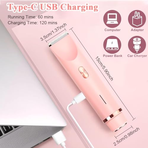 MAYCREATE Electric Shaver for Women 2 In 1 Dual Head Electric Razor USB Cordless Hair Trimmer Shaver IPX7 Waterproof Wet & Dry Use Painless Bikini Trimmer for Bikini Lines, Face Hair, Legs, Under Arm