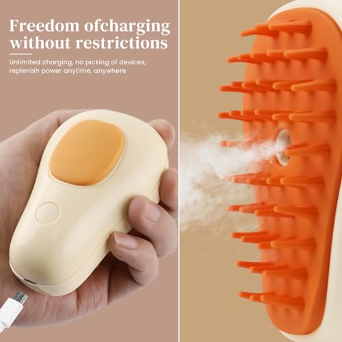 Qpets Electric Pet Steam Hair Brush, Bath-free Pet Hair Cleaning Brush Grooming Brush with Rotatable Handle USB Rechargeable 2 in 1 Steam Massage Brush Pet Hair Brush Remove Mat Shedding