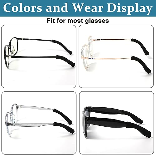 HASTHIP® 2 Pairs Specs Holder Glasses Ear Cushion Black Non-Slip Elastic Eyeglasses Temple Tips Sleeves Retainer Soft Comfortable Knit Fabric Sunglasses Grips for Eyewear 3PCS