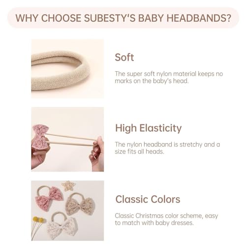 PALAY® 8PCS Hair Bands for Baby Girls Elastic Headbands With Embroidery Daisy Bows Cute Handmade Accessories Newborn Infant Toddlers Multicolor Gift Set