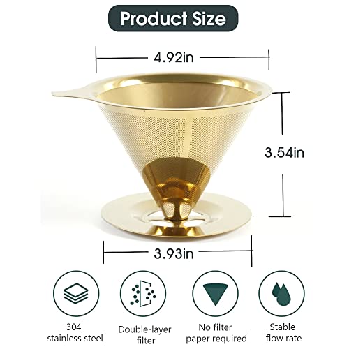 HASTHIP Filter Coffee Maker 800 Mesh with Handle Pour Over Coffee Filter Stainless Steel V60 Coffee Dripper 100% Paperless Maker Honeycomb Cup Cafe Keeping Nature Coffee Flavour Easy To Use And Clean