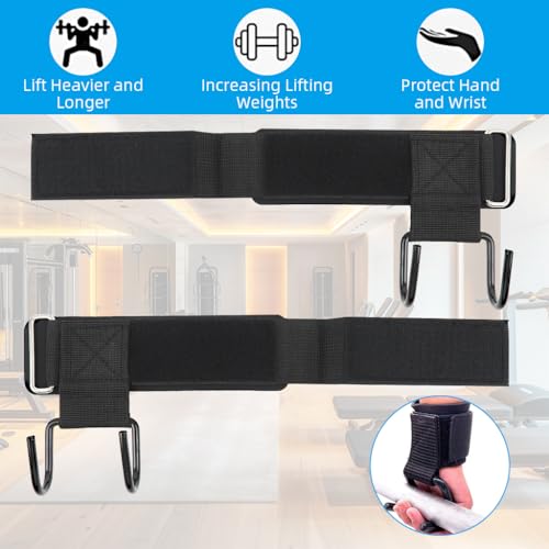 Proberos® 4PCS Weight Lifting Hooks for Enhanced Grip Strength Metal Dual Deadlift Pull-Up Wrist Support Adjustable Hook and Loop Closure Assisted Gym Straps Men Women Black