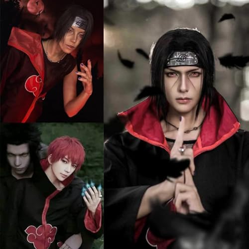 PATPAT® Itachi Uchiha Anime Cosplay Costume For Women Men 8PCS Set Akatsuki Cloak Long Robe Adults Teens With Headband Necklace Ring Halloween Size L Black