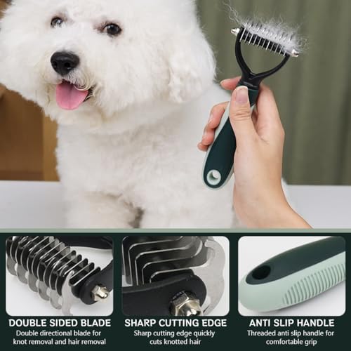 Qpets 8 in 1 Pet Grooming Kit with Hand Bag Cats Dogs Hair Grooming Tools with Dematting Tool, Nail Clipper & File, Pet Slicker Brush, Bathing Brush, Pet Double Side Teeth Brush, Folding Food Bowl