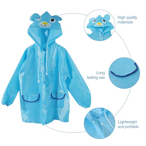 PALAY® 2Pcs Raincoat for Kids Boys Girls with Hood, Polyester Rain Ponchos with Pockets and School Bag Coverage, Bright Color Raincoat for 3-7 Years Old Kids(Blue+Green)