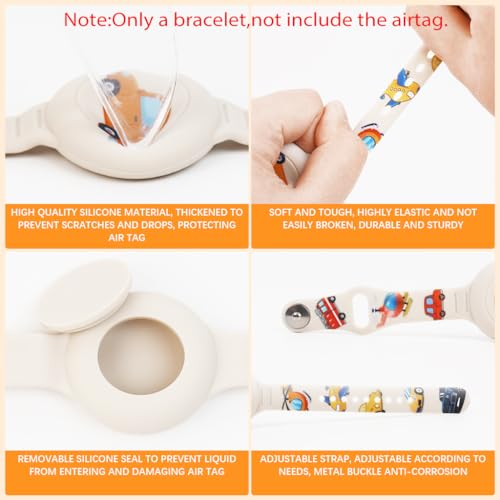 ZORBES® Kids Air Tag Bracelet Cartoon Silicone 9 Inches Adjustable Wrist Band Anti-Lost Waterproof Full Cover Protection White 3PCS