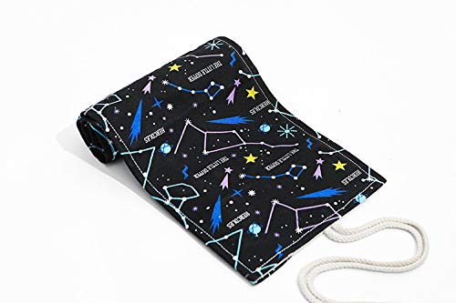 PATPAT 48 Holes Canvas Pencil Wrap Case for Adults and Kids, Colored Pencil Roll Up Canvas Pouch Package for Sketching Drawing Writing Storage-constellation (Night Sky(48 holes))