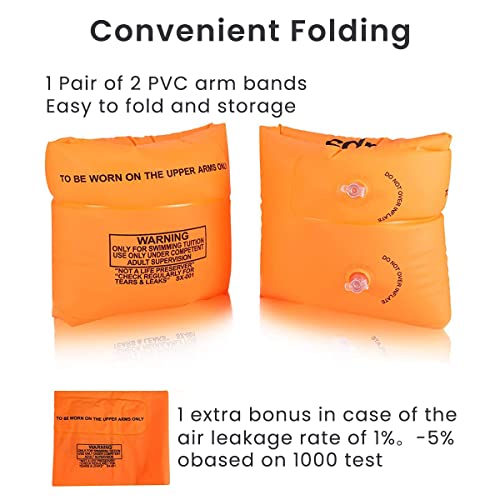 Proberos® Inflatable PVC Float Arm Sleeves Adult Kid Swimming Safe Dual Air Bag Design for Pool 1 Pair Orange 3PCS