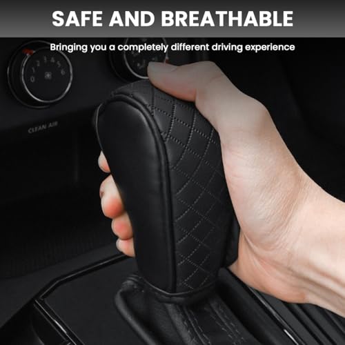 STHIRA® Premium PU Leather Car Gear Knob Cover Fashionable Anti-Slip Durable Universal Fit Protects Against Scratches Wear Enhances Interior Black 12 x 9 x 5cm 2PCS