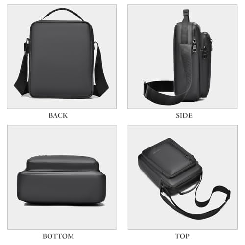 GUSTAVE Sling Bag for Men PU Shoulder Bag Crossbody Bag Small Satchel Bag with Handle Fashion PU Messenger Bag for Commuting, Business Travel, Black
