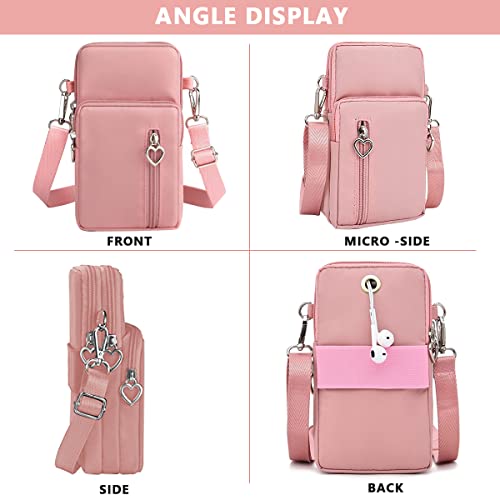 PALAY Crossbody Phone Bag for Women Mini Wallet Shoulder Crossbody Phone Bag with Earphone Cable Hole Wallet Clutch Bag for Women, Phone Bag for 7.2'' Phone, Pink