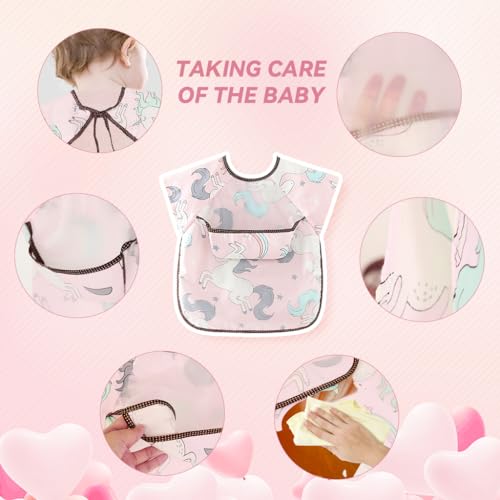 SNOWIE SOFT Sleeveless Baby Bib with Pocket Summer Toddler Bib Washable and Lightweight Waterproof EVA Baby Bib Tie Back Cartoon Print Toddler Bibs for Baby 6-24 Months