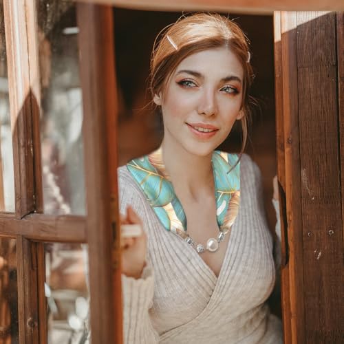 PALAY® Neck Scarf for Women Stylish Satin Silk-feel Head Fashion Print Neckerchief Necktie with Magnet Buckle 2 PCS