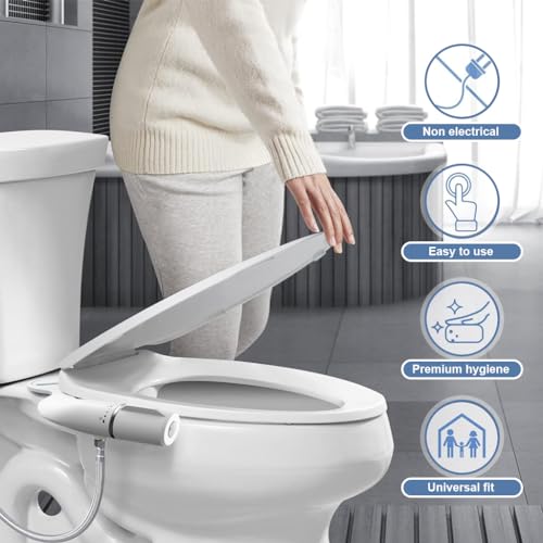 HANNEA® Jet Spray for Toilet Portable Ultra-Slim Bidet with Dual Nozzles Posterior Feminine Wash Adjustable Water Pressure Non-Electric Seat Attachment ABS Polished 2PCS
