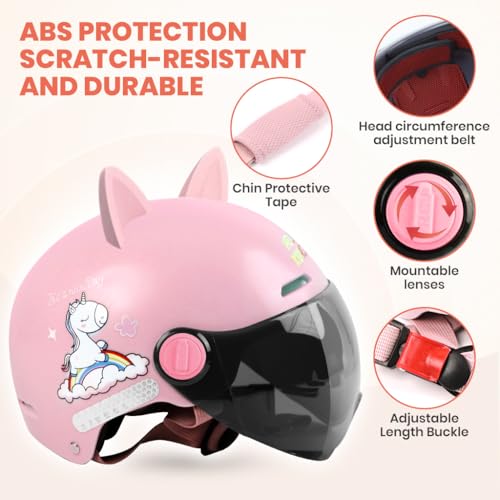 Proberos® Kids Bike Scooter Safety Helmet for 5-12 Year with UV Protection Visor Adjustable Chin Strap Anti-Impact Cushioning Cartoon Bunny Ear Unicorn Bicycle Girls Boys Pink 2 PCS