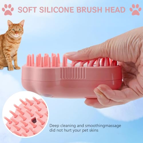 Qpets Cat Steam Brush, Steam Brush for Cats and Dogs, Dog Steam Brush Steamy Pet Steam Hair Brush, 3 in 1 Dog Hair Brush Dog Comb with UV Sterilization Light (Pink)