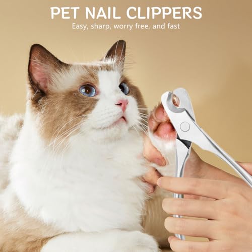 Qpets Cat Nail Cutter Dog Nail Clipper, 5 Inches Pet Nail Clipper for Dogs Cats Labor Saving Spring Loaded Stainless Steel Dog Nail Clipper Trimmer Cats Nail Clipper