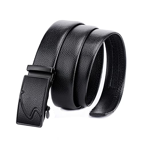 GUSTAVE Men's Belt PU Leather Belt for Men-Reversible Scratch Resistant Business Suit Automatic Button Belt with Litchi Pattern (Black)