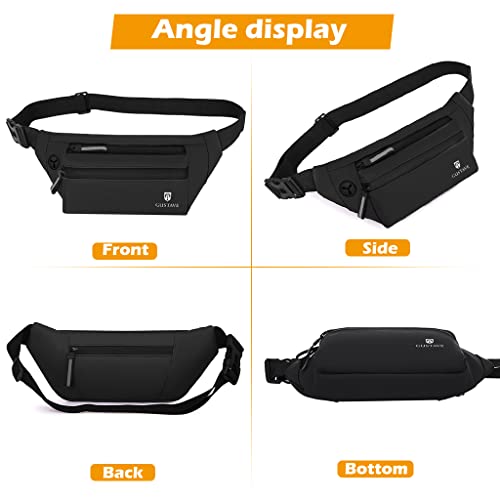 GUSTAVE® Waist Bag for Men Women with Adjustable Strap and Headphone Jack, Large Waterproof Chest Bag Fanny Pack for Hiking Travel Camping Running Sports Outdoors with 4-Zipper Pockets 2 PCS
