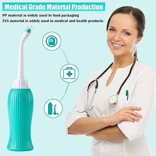 HANNEA® 450ml Portable Retractable Travel Bidet with Bag 2 Nozzles for Toilet Handheld Postpartum Perineal Cleansing Childbirth Cleaner Outdoor Camping Personal Hygiene Green 2PCS