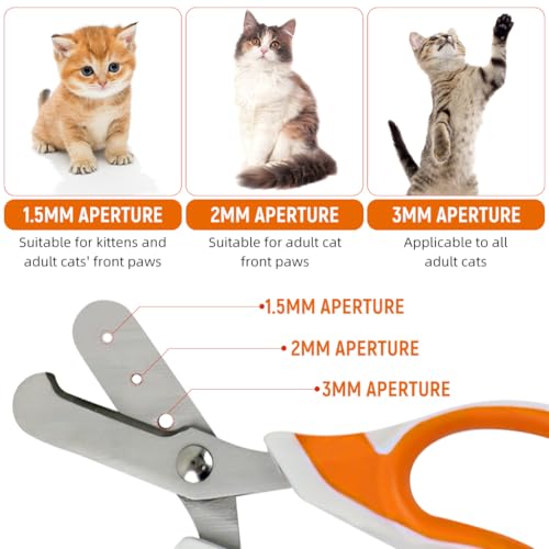 Qpets® Cat Nail Clipper with 3 Cutting Guard Holes 1.5mm 2mm 3mm Safety for Cats Stainless Steel Pet Grooming 2PCS