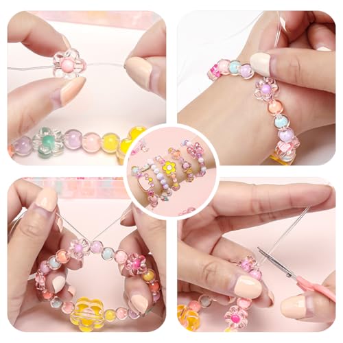 SANNIDHI® Pearls Clay Beads Kit for Bracelet Making, 2 Boxes Colourful Bracelet Making Set, Crystal Alphabet Heart Smile Bead DIY Kit for Kids, Gift Toys for Girls 7-14 Years DIY Jewellery Crafts