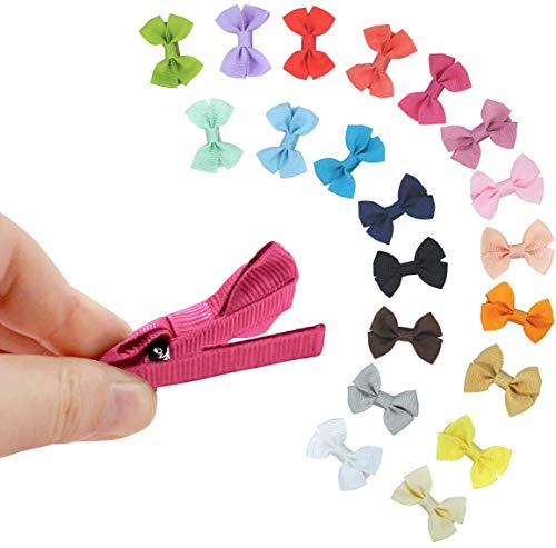 PALAY 20 Hair Clips Mini Hair Bow Grosgrain Ribbon Hair Bows with Alligator Clips for Baby Girls Toddlers Kids, 20 colors(2.4 Inch)