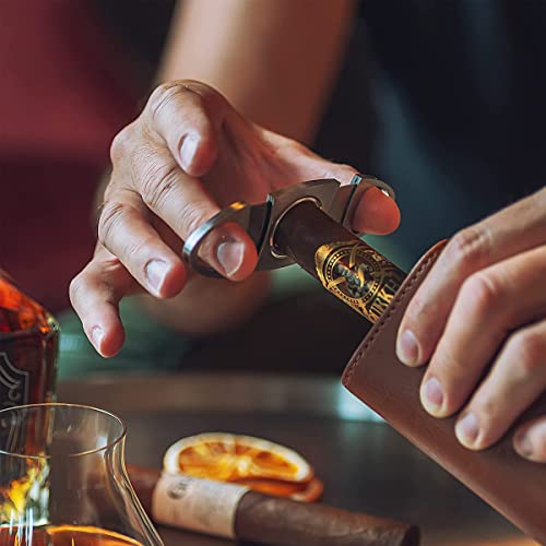 GUSTAVE® Cigar Case Holds Up to 3 Cigars Cedar Wood Lining Travel Leather with Stainless Steel Cutter Gift Set for Man 6PCS
