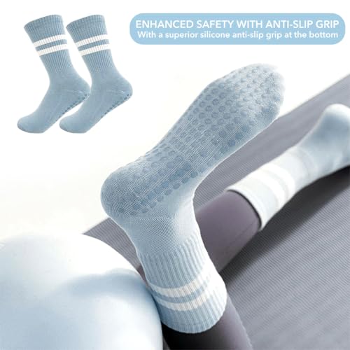 Proberos® 2 Pairs Yoga Socks for Women Anti-Slip Grip Anti-Odor Cotton Temple Breathable Moisture-Wicking for Pilates Dance Running Floor Use Blue Green Stylish Comfortable 2PCS