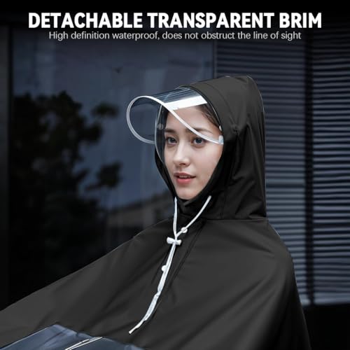 GUSTAVE® Oversized Rain Poncho for Adult Long Hooded Raincoat with Clear Front Panel and Rearview Mirror Sleeves EVA Waterproof Riders Coat for Motorcycle Bike Scooter 2 PCS