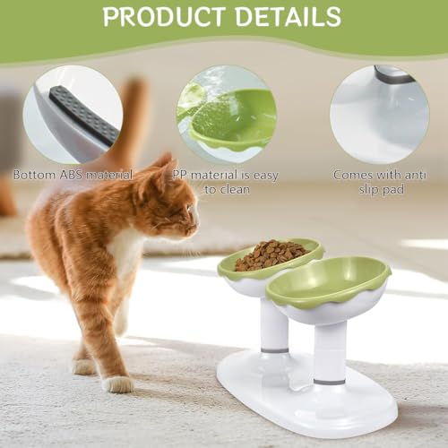 Qpets Cat Feeding Bowl, Dual Cat Bowl Design Tilted Cat Food Bowl for Cats, Water Bowl Food Bowl Adjustable Height Plastic Pet Food Bowl - 700ml