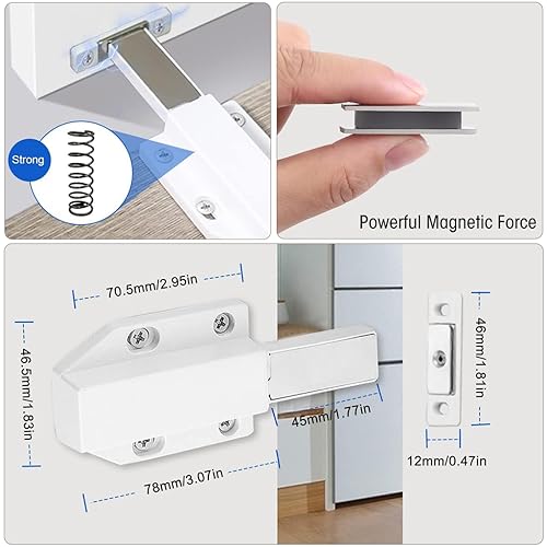 HASTHIP 2Pcs Latch Lock for Door, Magnetic Push Latch Heavy Duty Push to Open Cabinet Hardware Magnetic Touch Latches for Large Door Push Release Latch Kitchen Drawer (Black)
