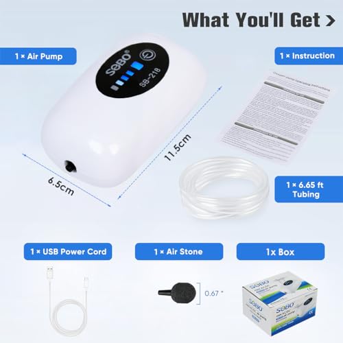 Qpets Aquarium Air Pump Mini Fish Tank Air Pump USB Rechargeable Fish Tank Oxygen Generator Machine with Tube and Air Stone Portable Outdoor Fishing Air Pump Oxygen Generator