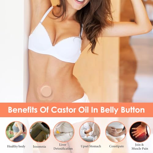 HANNEA® 60PCS Castor Oil Pack Wrap for Belly Button Self-Adhesive Pads Organic Spunlace Cloth Highly Absorbent Cover Compress Patches with Cotton Beige Oil Not Included