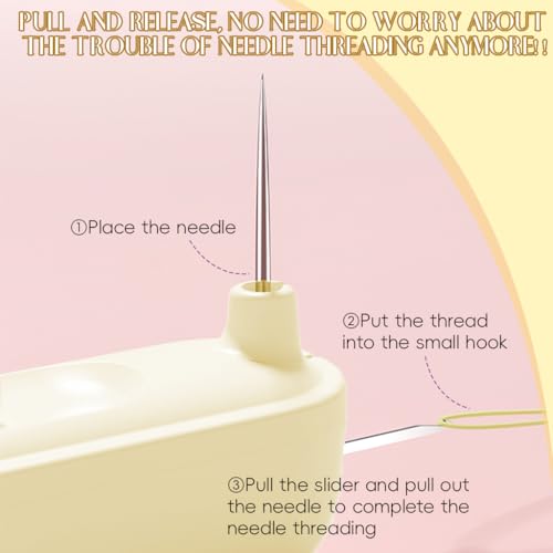 HASTHIP® 2 in 1 Automatic Threader & Seam Ripper Dual Head Retractable Needle Threader Stainless Steel Stitch Remover Sewing Needle Threader for Hand Sewing, Embroidery, and Crafts, Beige