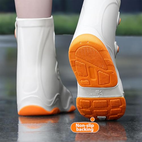 PALAY® Silicone Shoe Rain Cover for Men Women Waterproof Outdoor High Top Anti-slip Puncture Proof Sole Design with Button Closure US Size 7.5-9 2 PCS