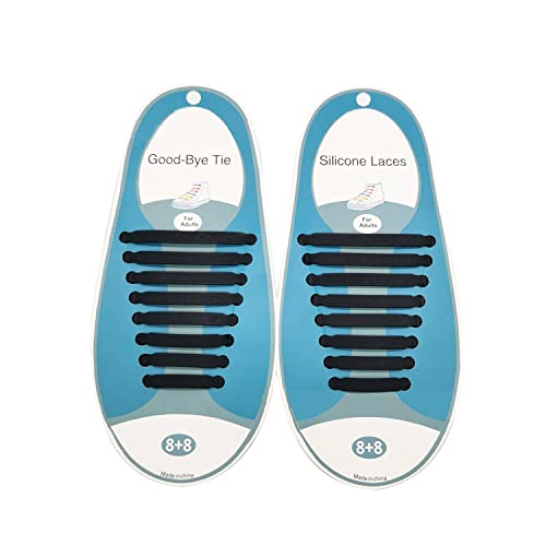 Proberos No Tie Laces for Adults, Silicone Flat Shoe Laces for Trainer, Elastic Waterproof Tieless Running Shoe Laces Black