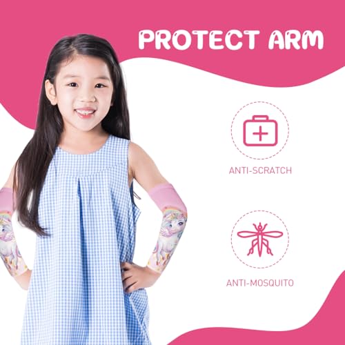 SNOWIE SOFT 1 Pair Arm Sleeve for Kids UV Protection Riding Arm Sleeve for Kids Breathable Cool Rainbow Unicorn Print Hand Cover Arm Sleeves for Kids 13.3 Inches Arm Sleeves for Riding